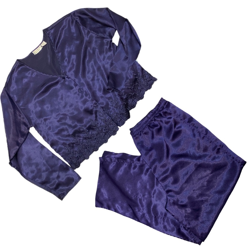 Victoria's Secret silky 2 pc. pajama set indigo Medium lace trim